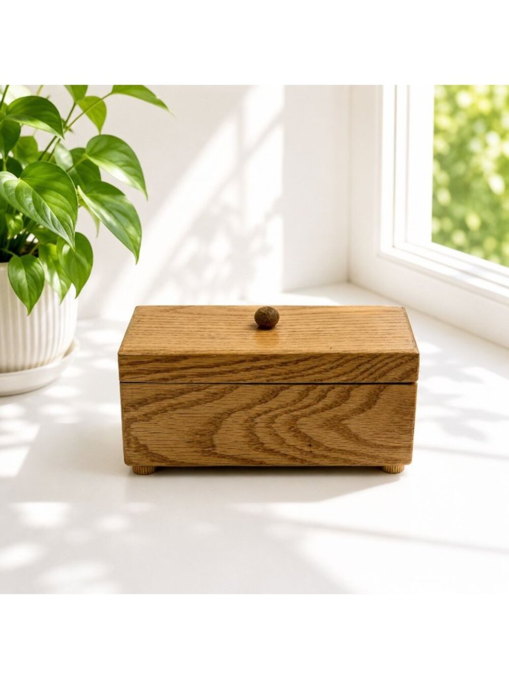 Wooden Vintage Trinket Box With Lid & Knob Handle - 6"x3"x3" Handcrafted Minimal